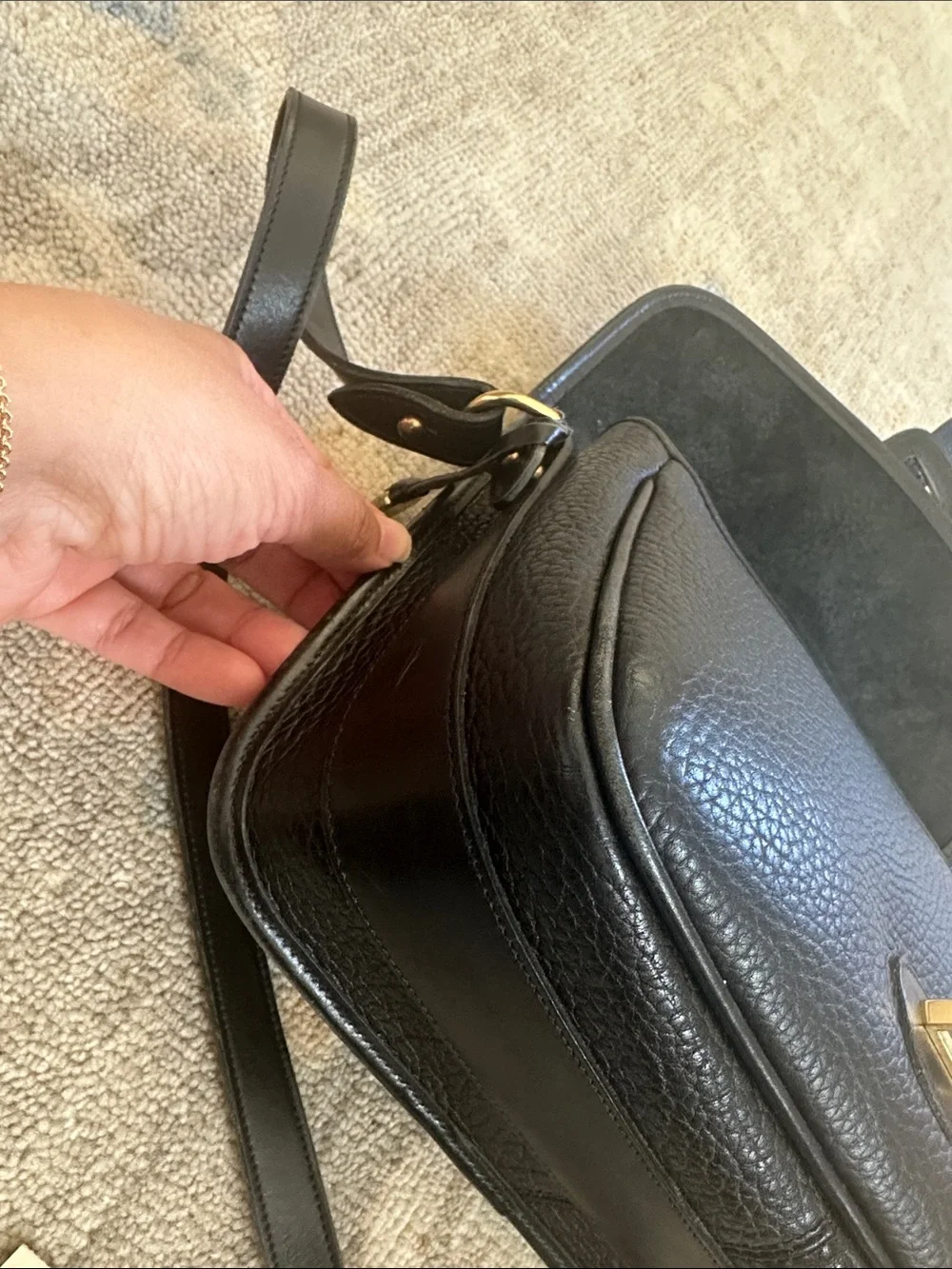 Vintage Dooney & Bourke Saddle Bag AWL All Weather Leather. Black on Black